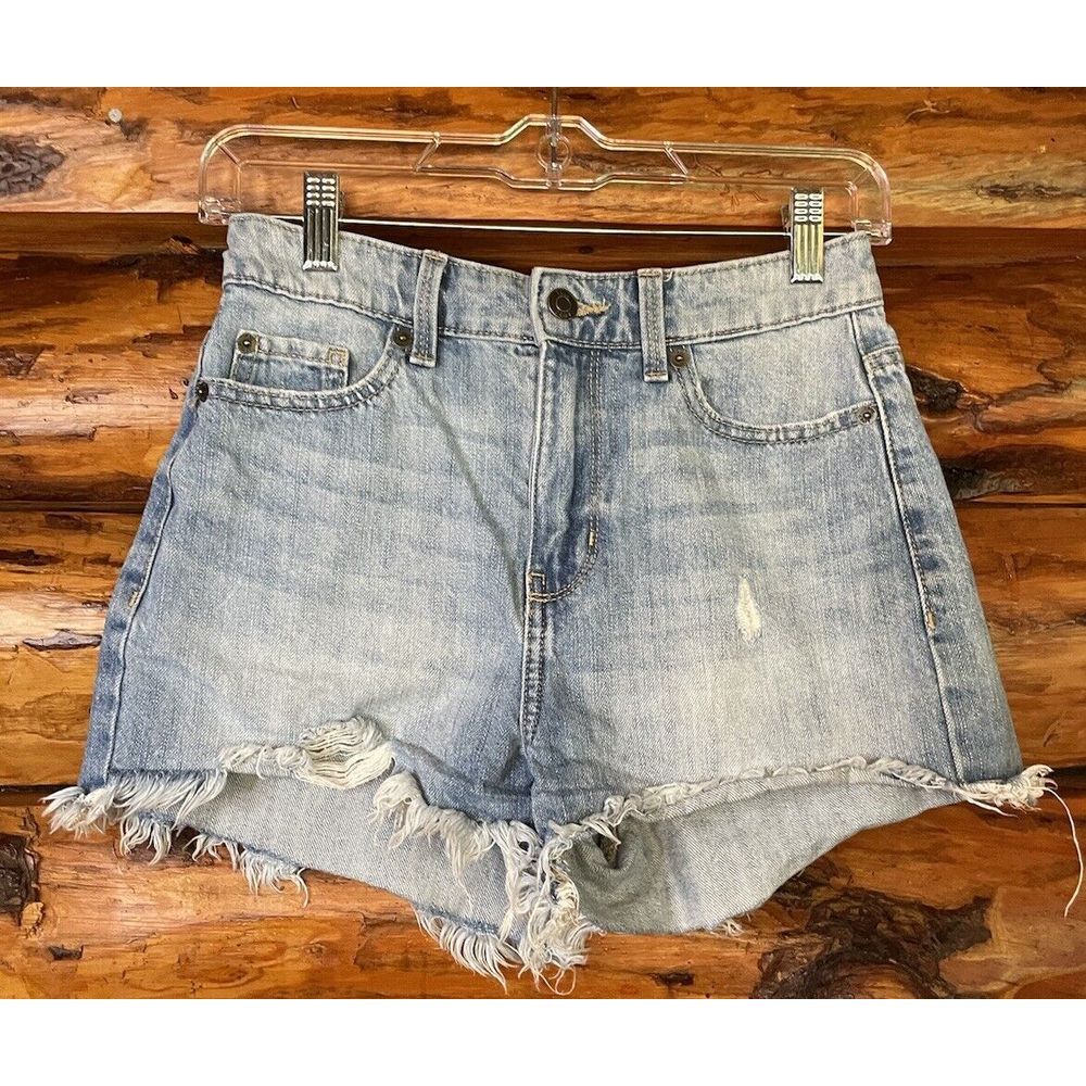 True Craft Distressed High Rise Blue Jean Shorts Juniors Size 1